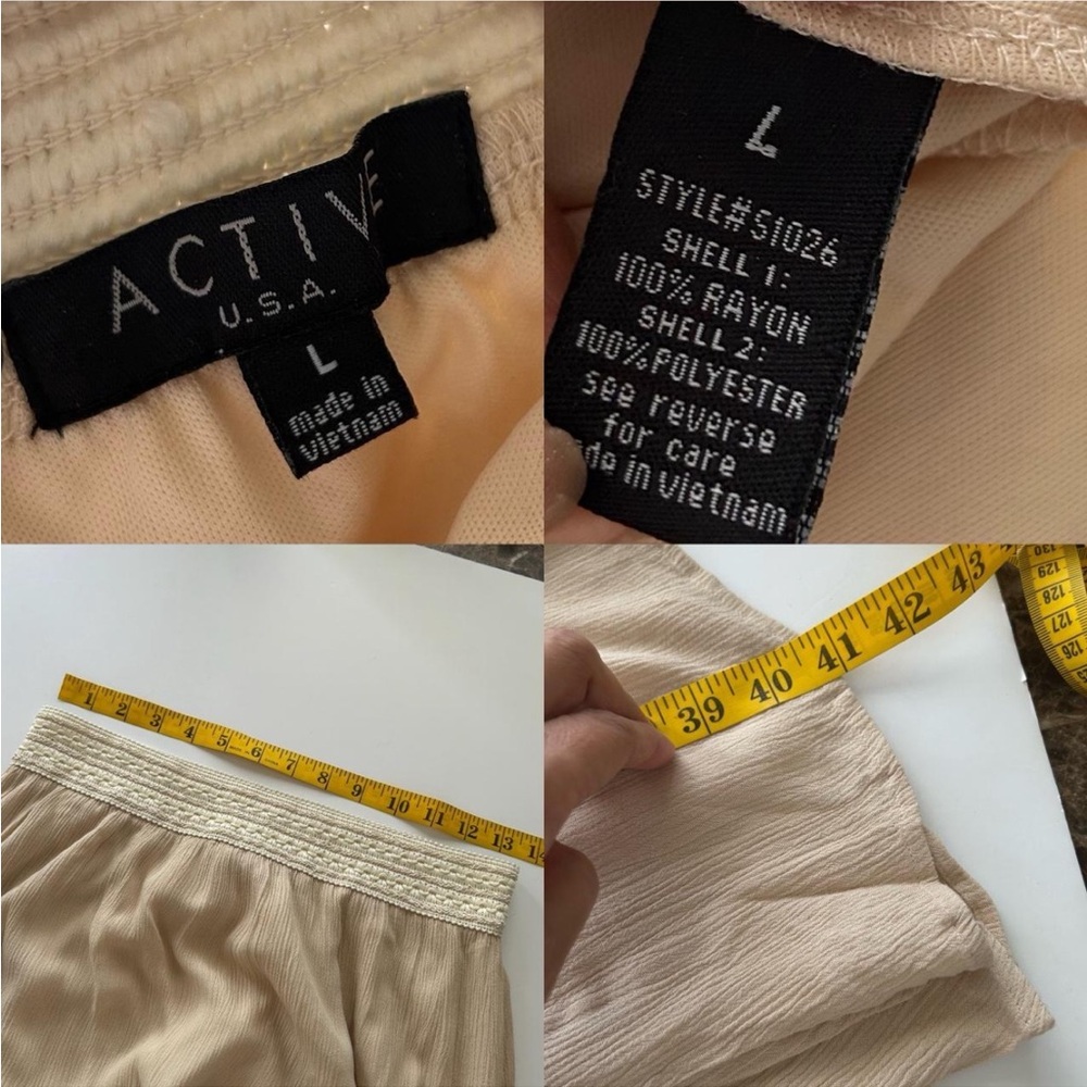 Vintage Active Boho Crinkled Maxi Skirt Crochet Knit Waistband Beige Tan Large - Picture 7 of 10